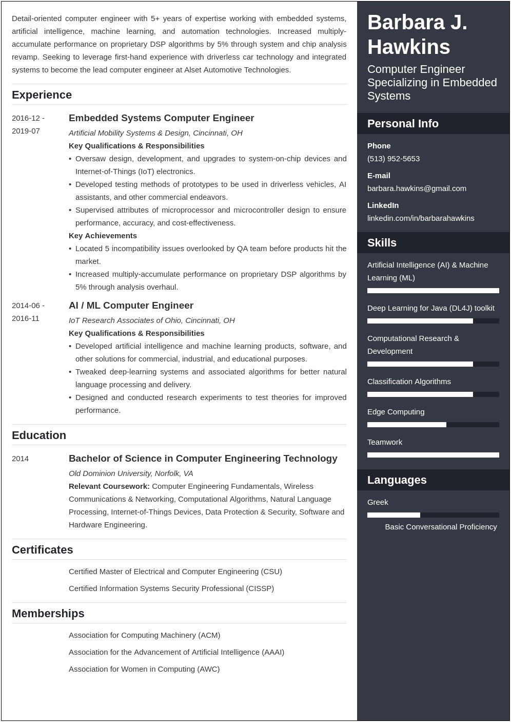 Sample Resume Of Embedded System