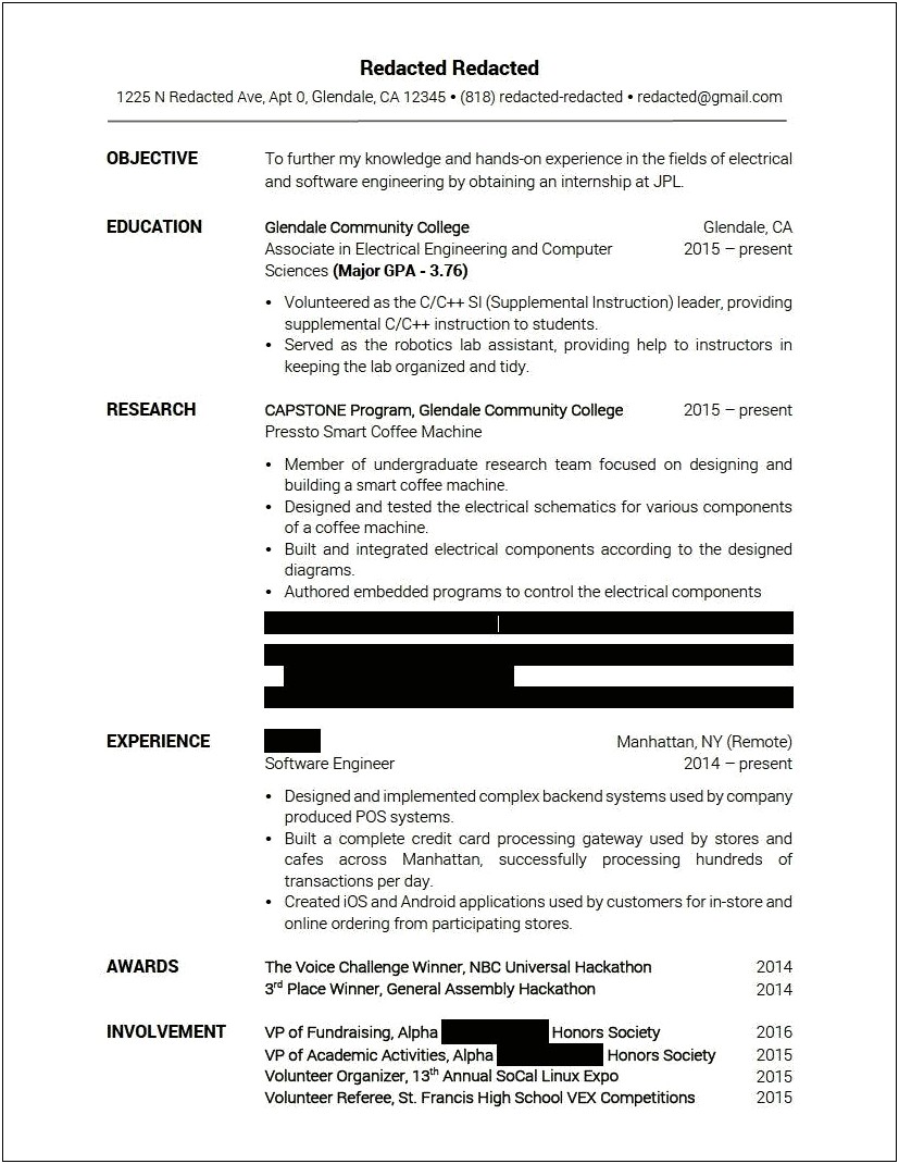 Sample Resume Of Nasa Intern