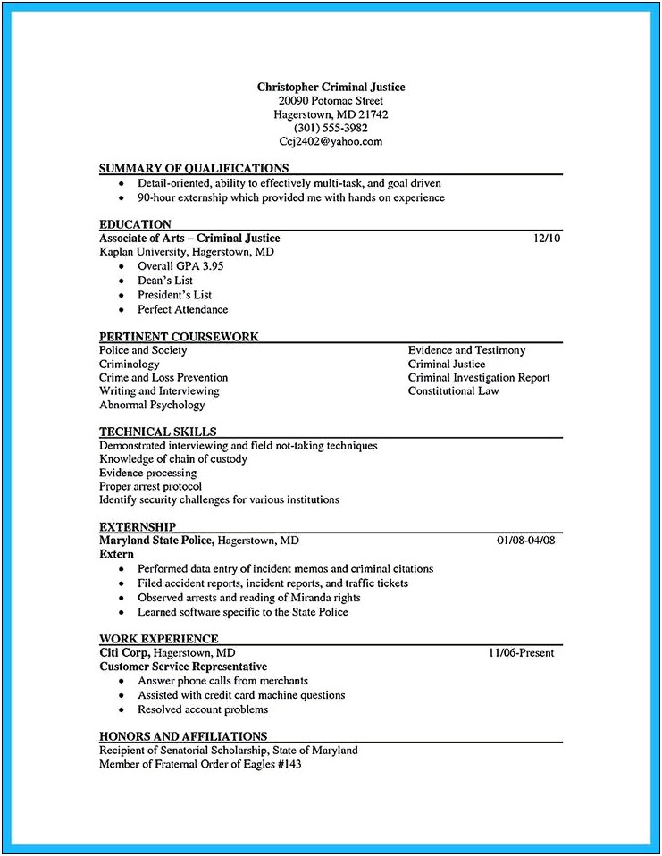 Sample Resume Of Registered Criminologist