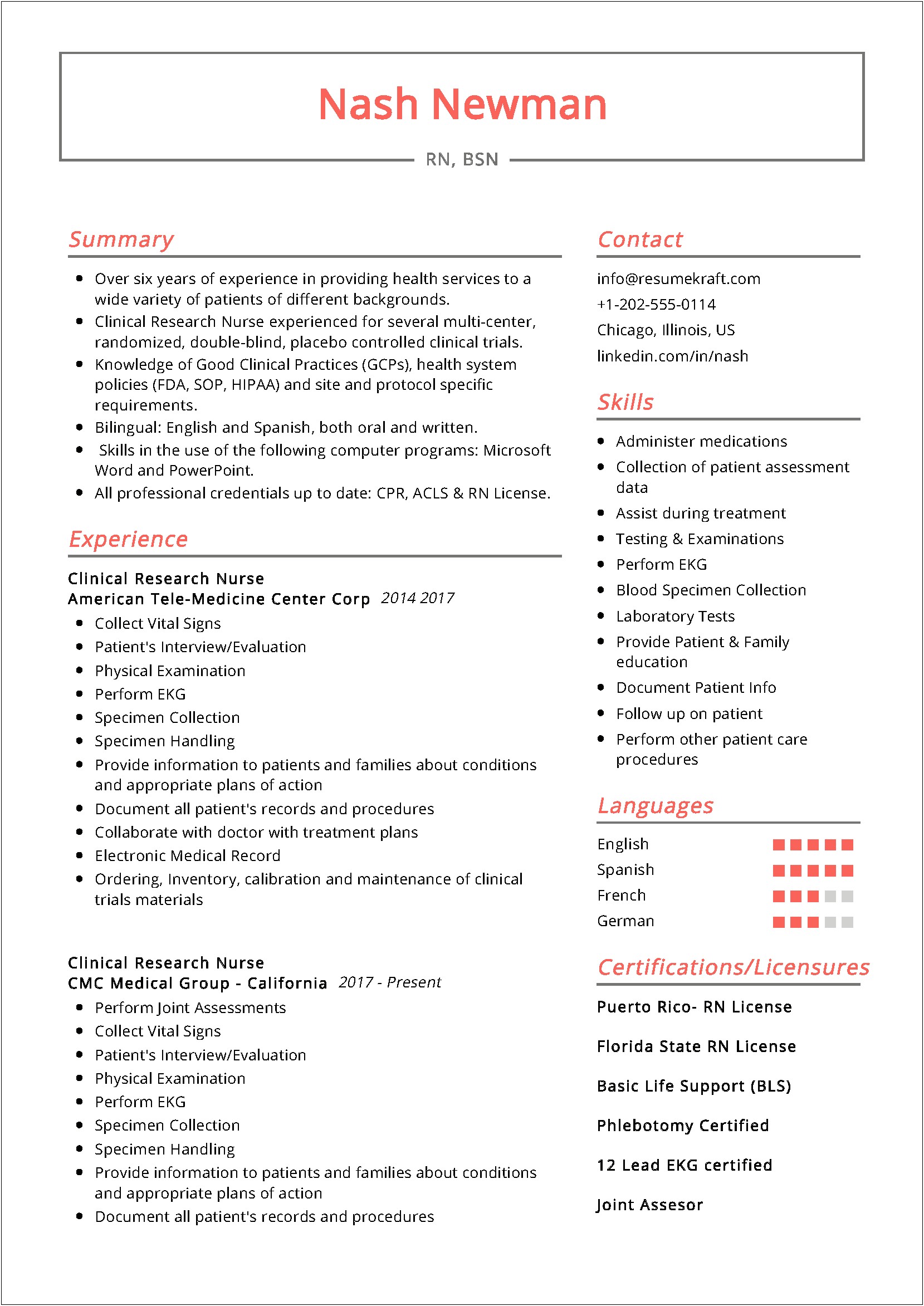 Sample Resume Of Us Nurse