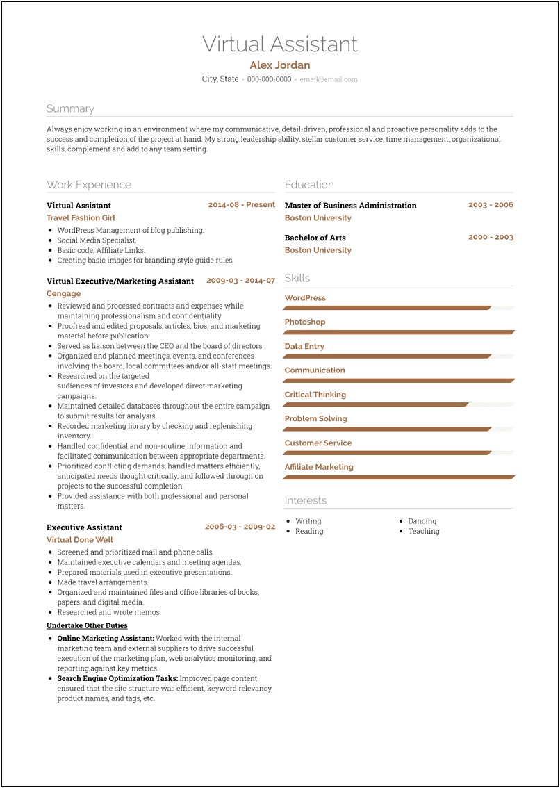 Sample Resume Of Virtual Assistant