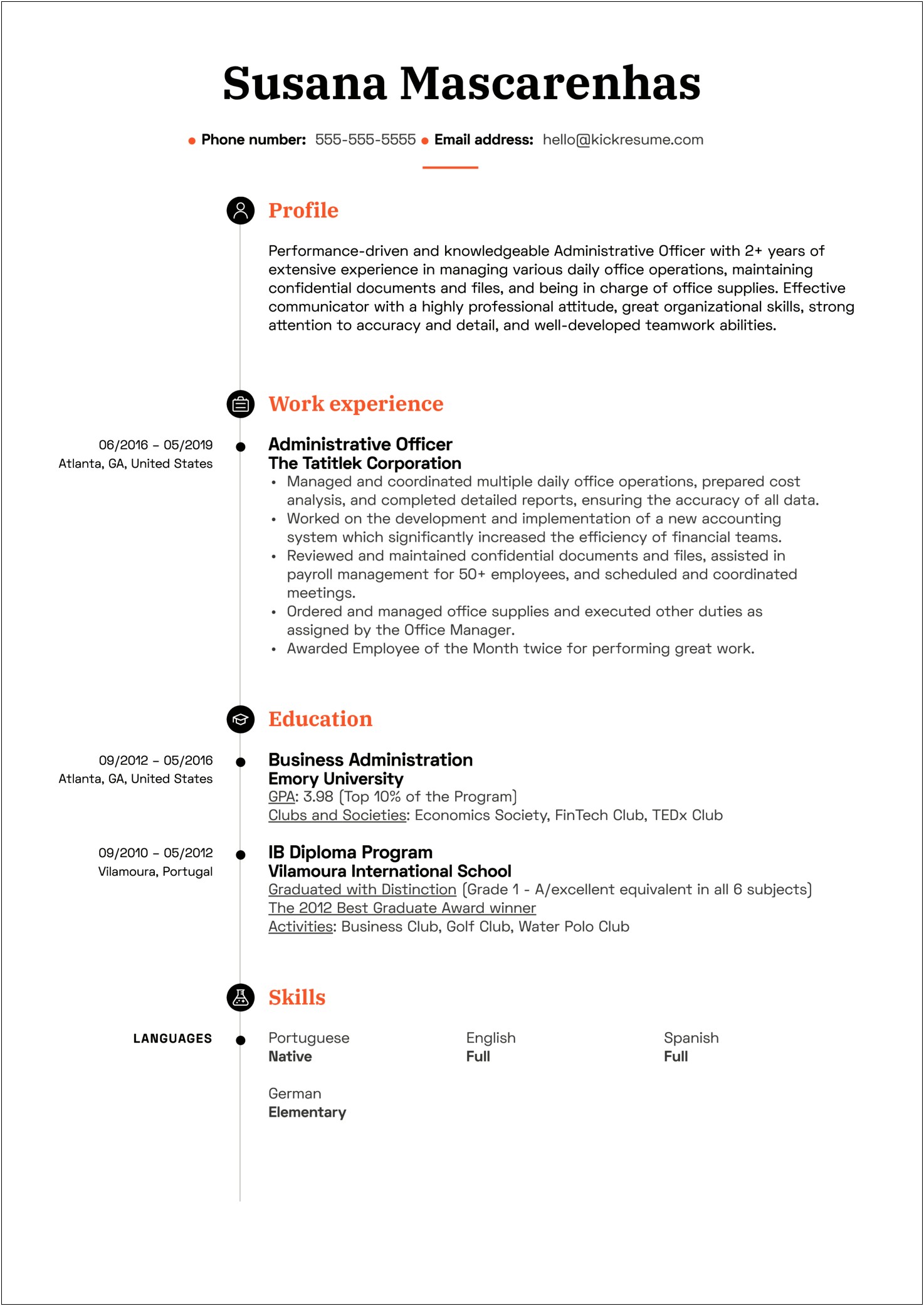 Sample Resume Office Administrator Position
