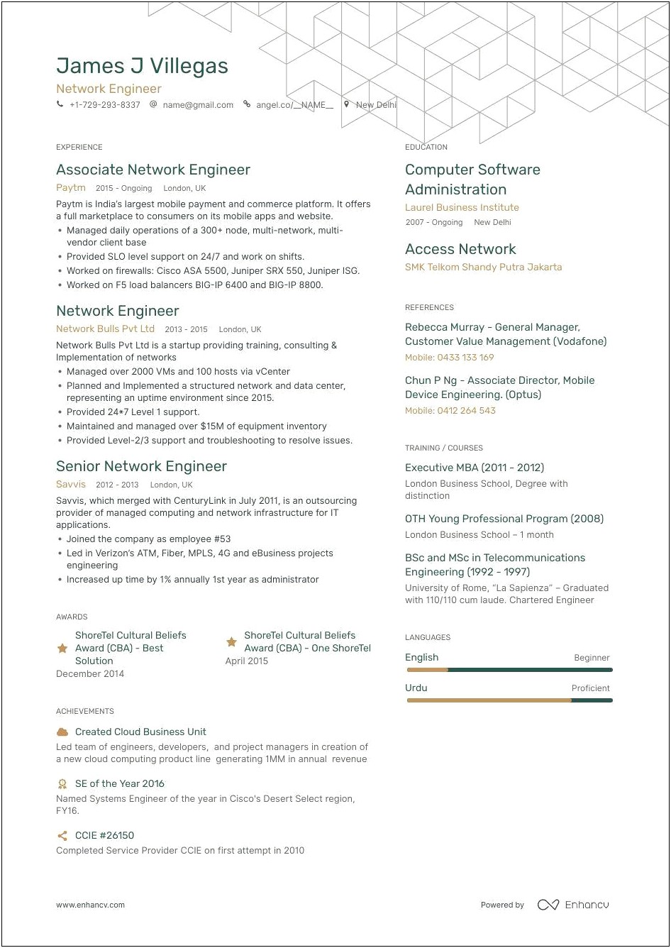 Sample Resume On Arista Networks