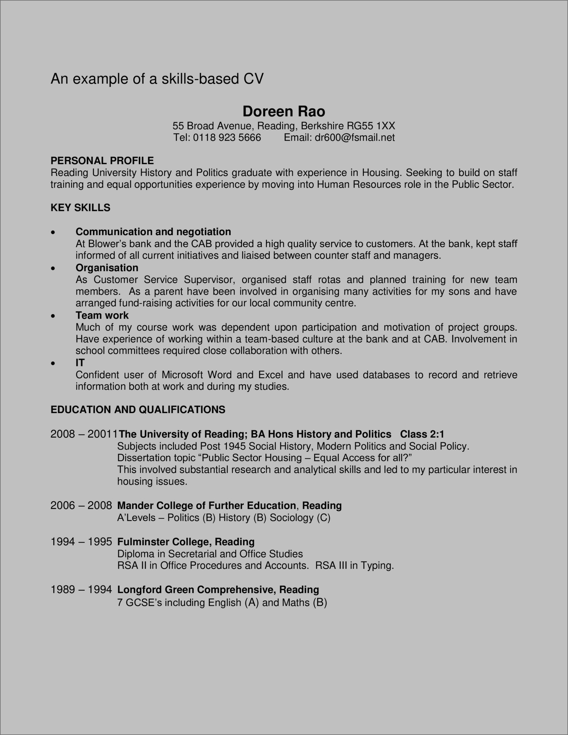 Sample Resume On Banking Experience