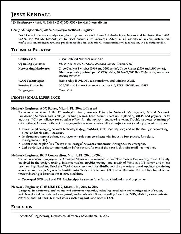 Sample Resume On Catalyst Switches