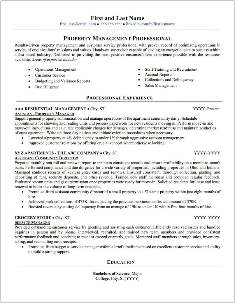 Sample Resume Property Manager Assistant