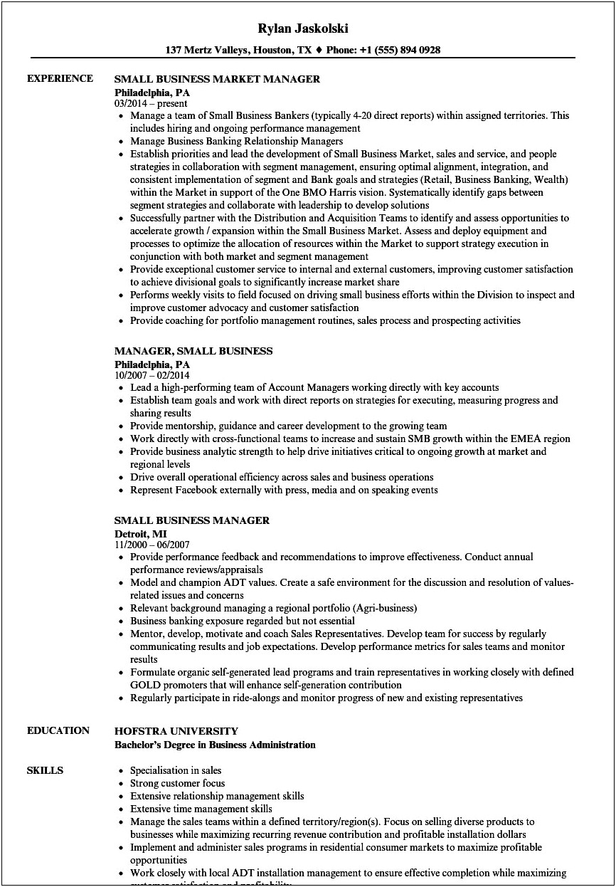 Sample Resume School Business Administrator