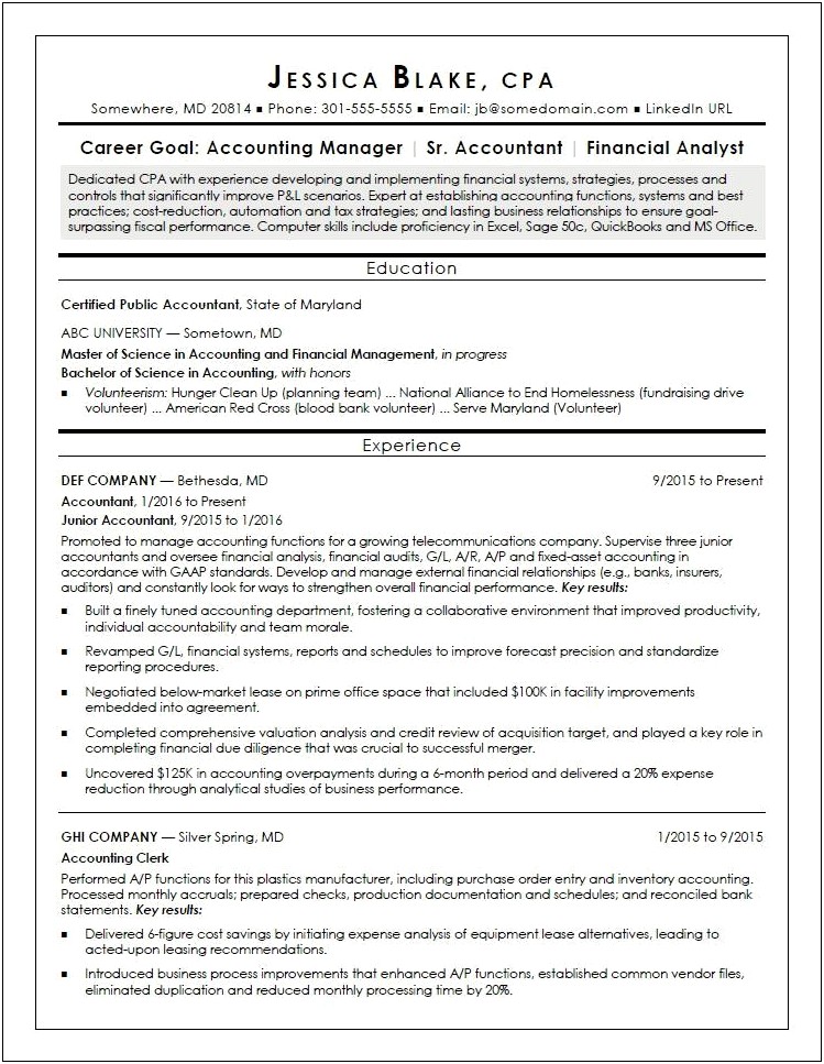 Sample Resume Senior Staff Accountant