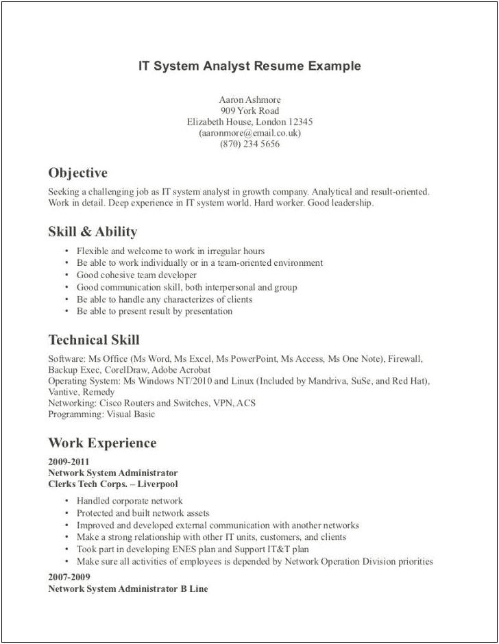Sample Resume Skills Information Technology