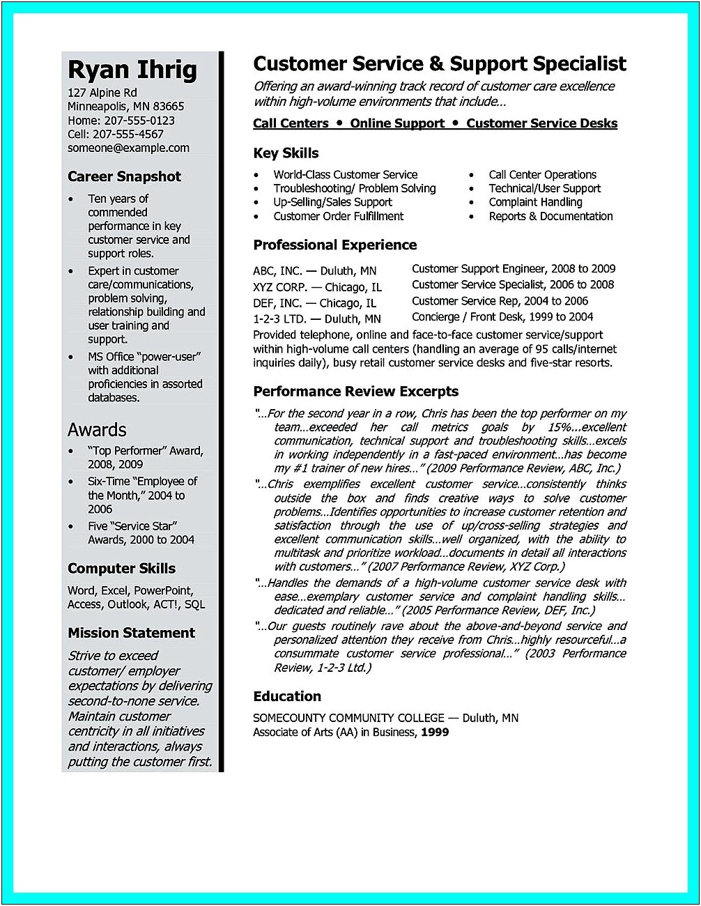 Sample Resume Star Statements Examples