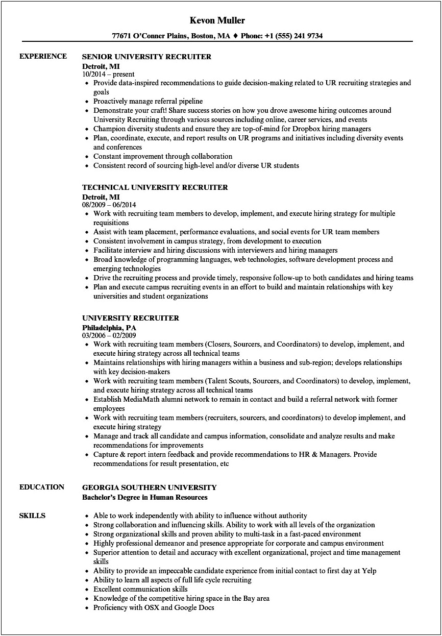 Sample Resume Summary For Recruiter