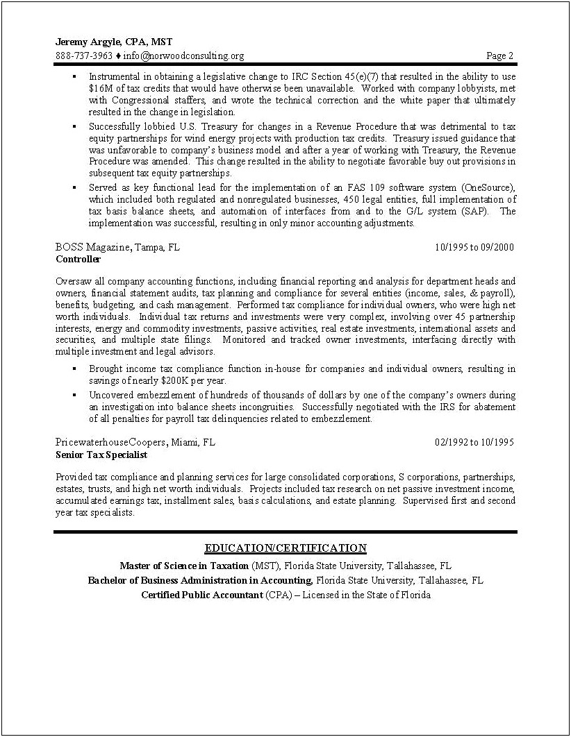 Sample Resume Tax Office Manager