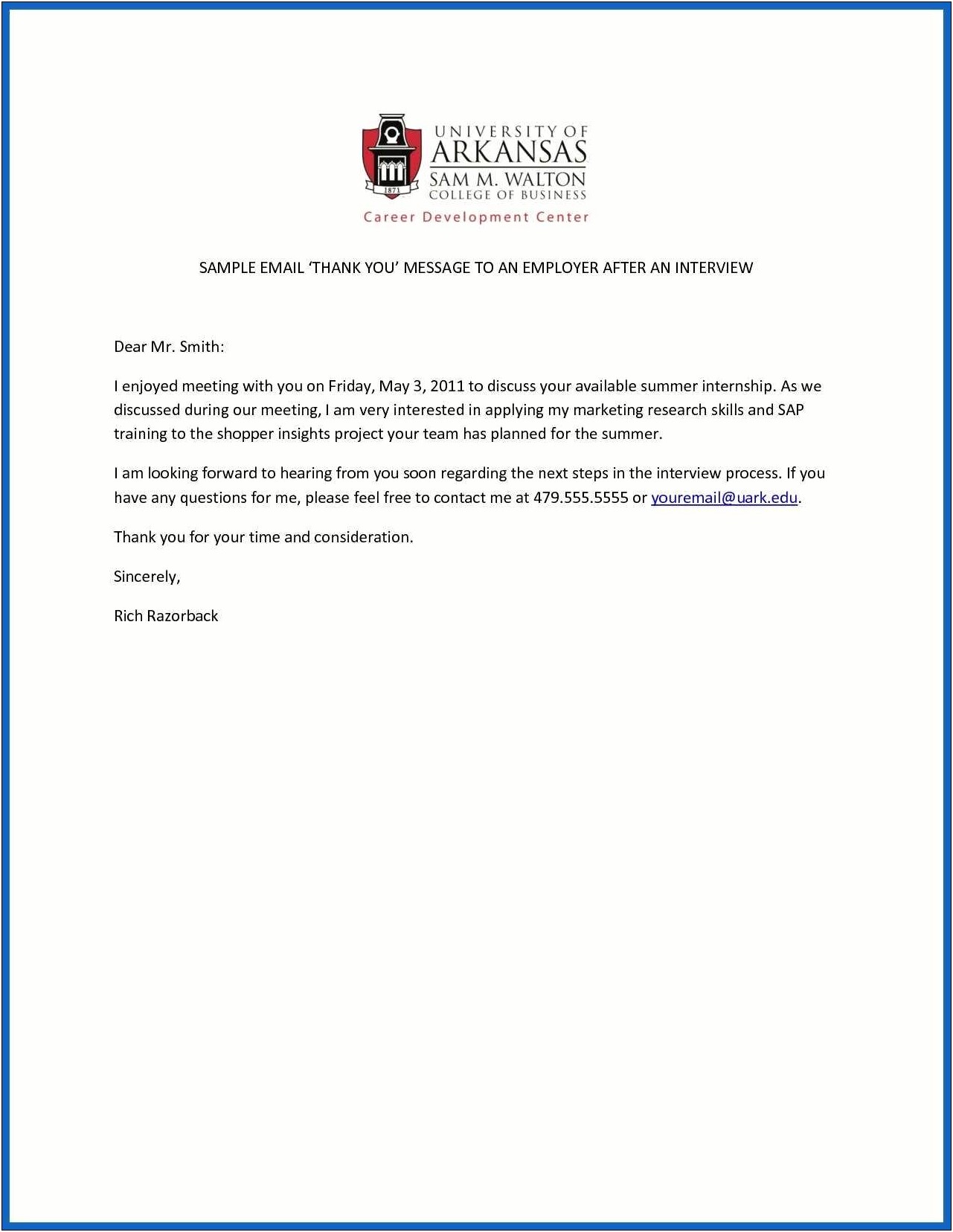 Sample Resume University Of Arkansa