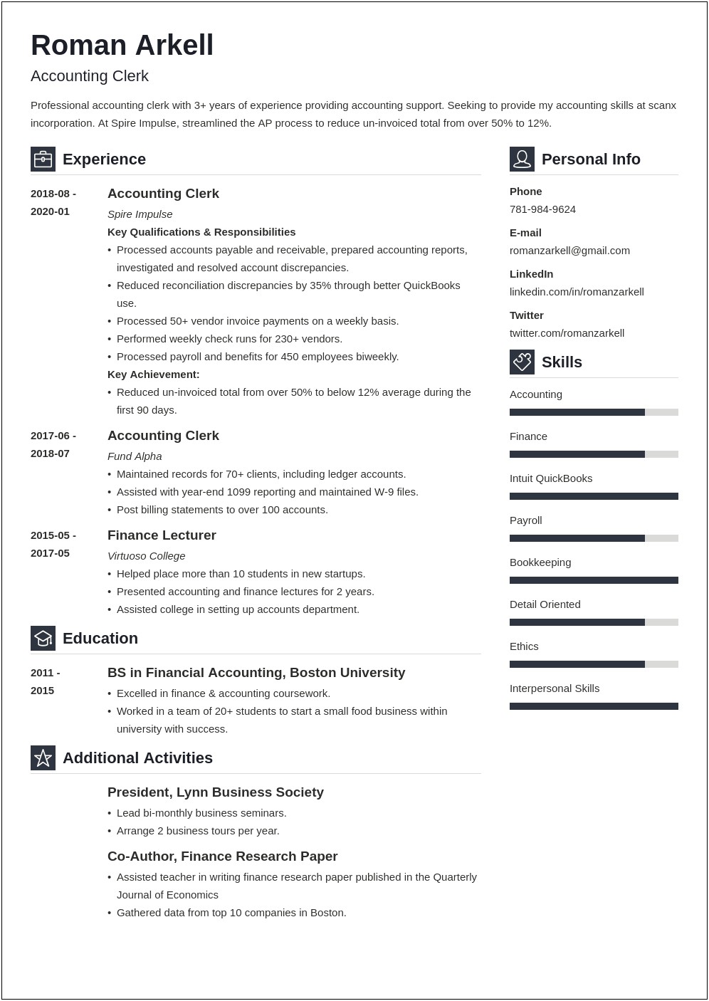 Sample Resume Using Account Billings