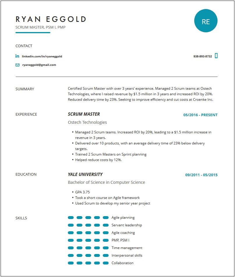 Sample Resume With Agile Experience