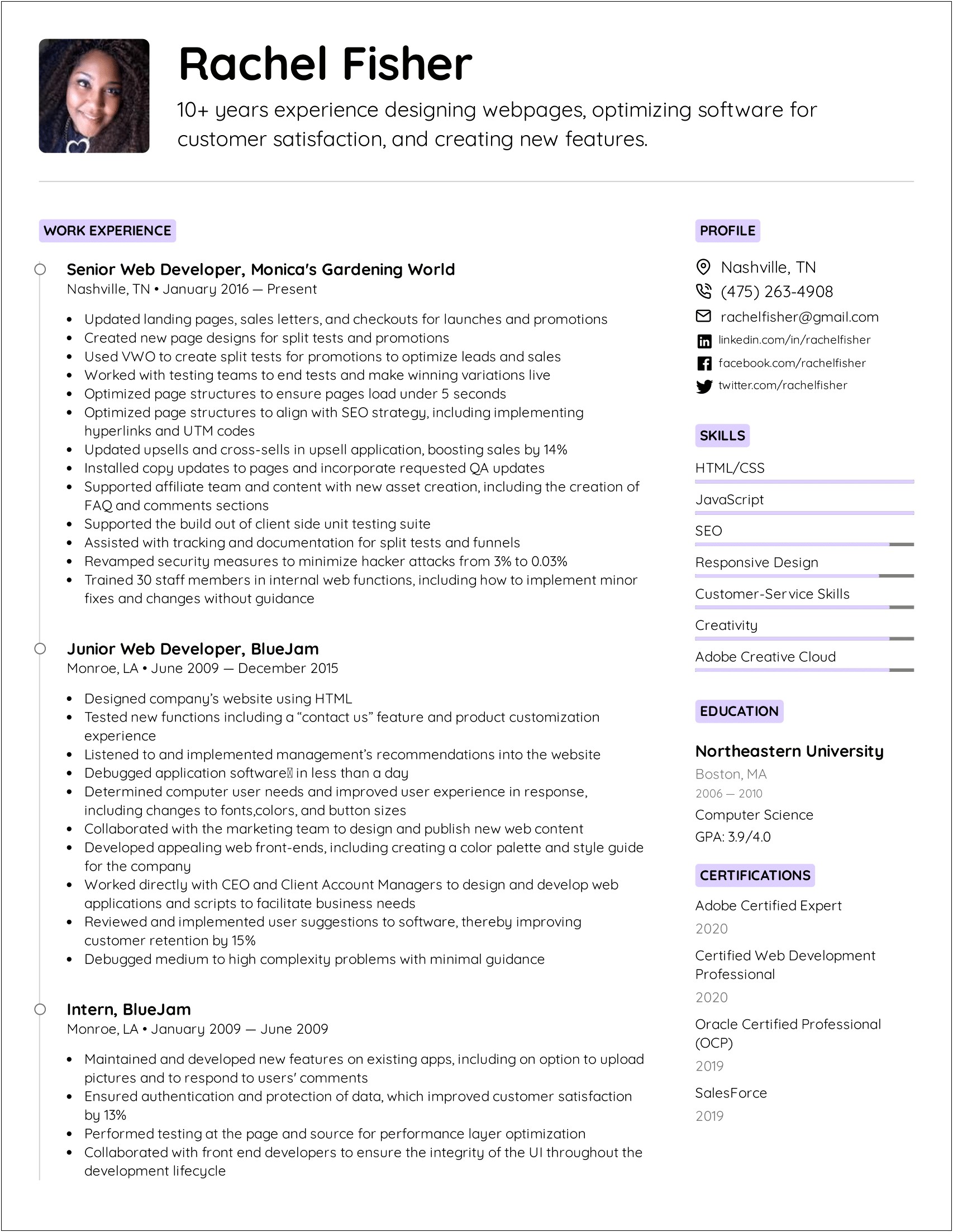 Sample Resume With Css Skills