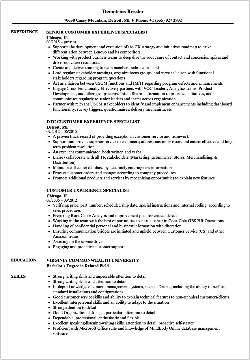 Sample Resume With Customer Engagement