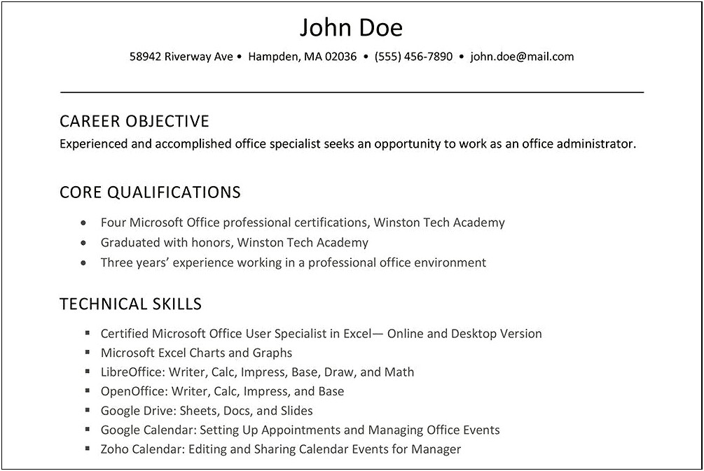 Sample Resume With Excel Skills
