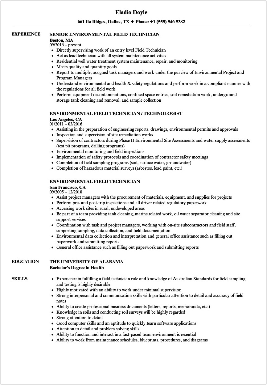 Sample Resume With Fieldwork Experience