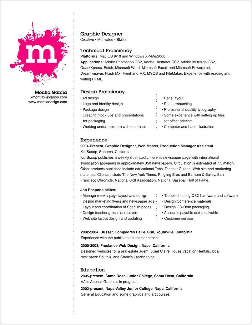 Sample Resume With Freelance Experience