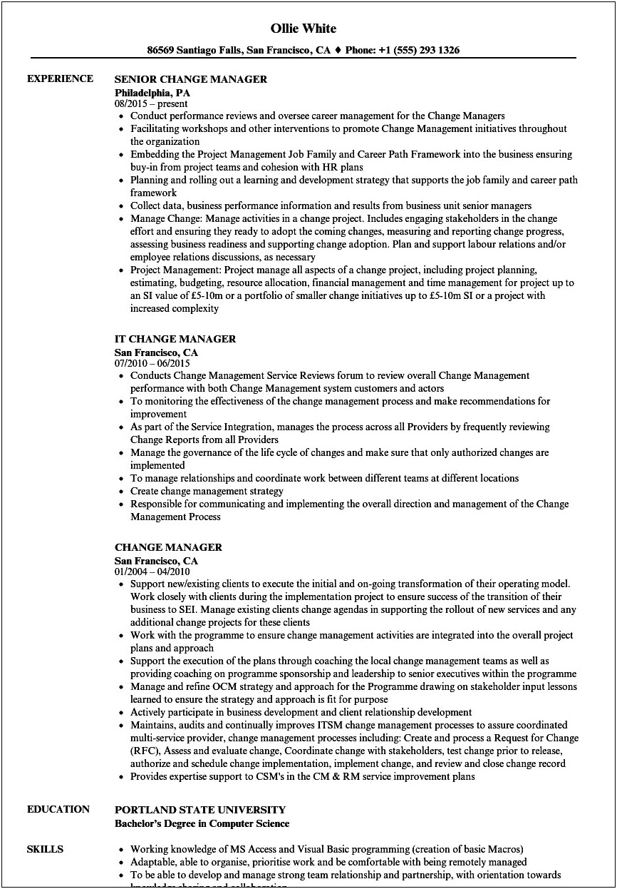 Sample Resume With Itil Experience
