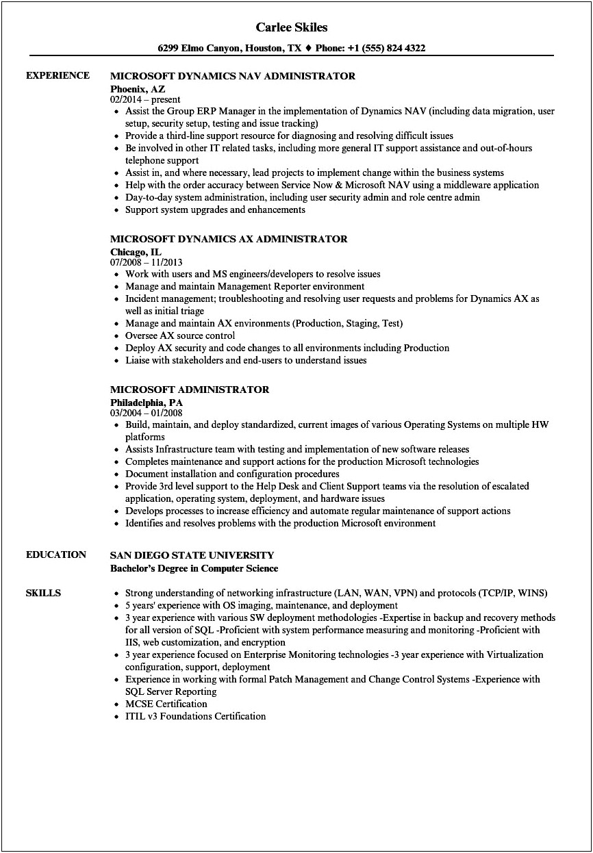 Sample Resume With Microsoft Certification