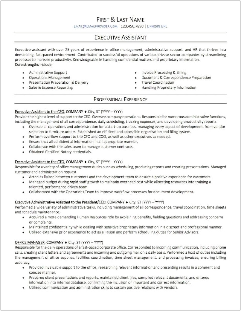 Sample Resume With Office Work