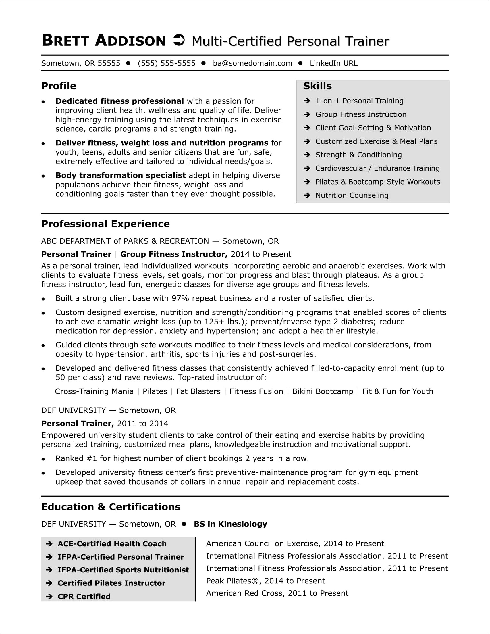 Sample Resume With Professional Associations