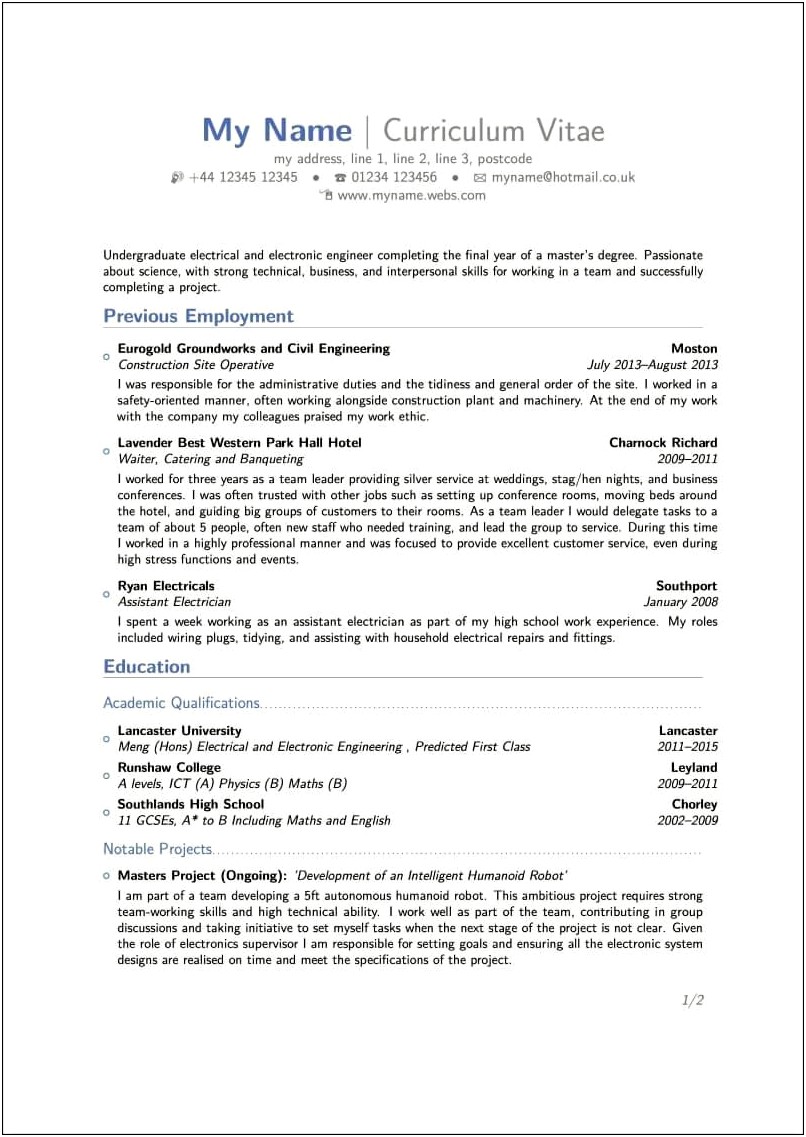 Sample Resume With Published Work