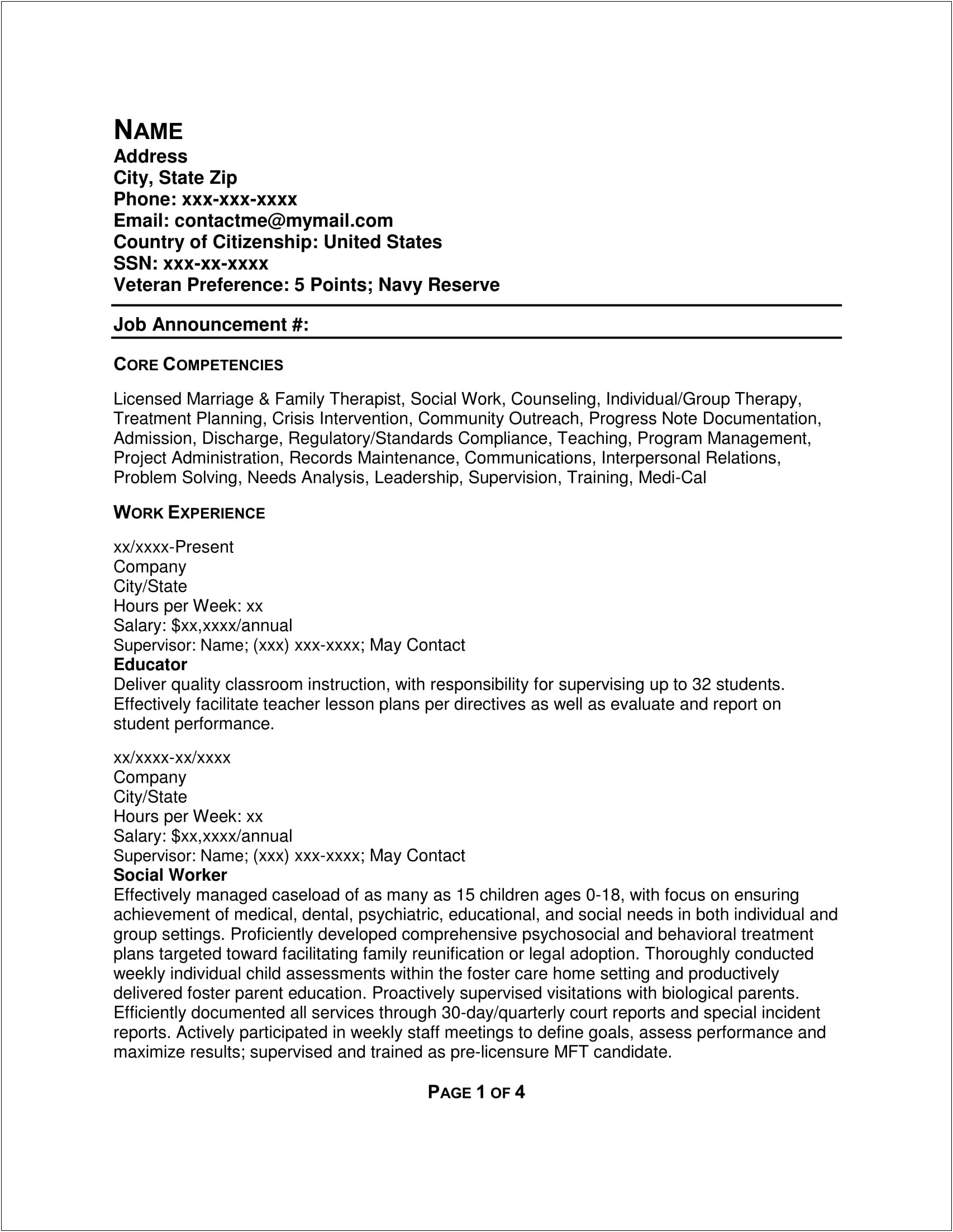 Sample Resume With Us Citizenship