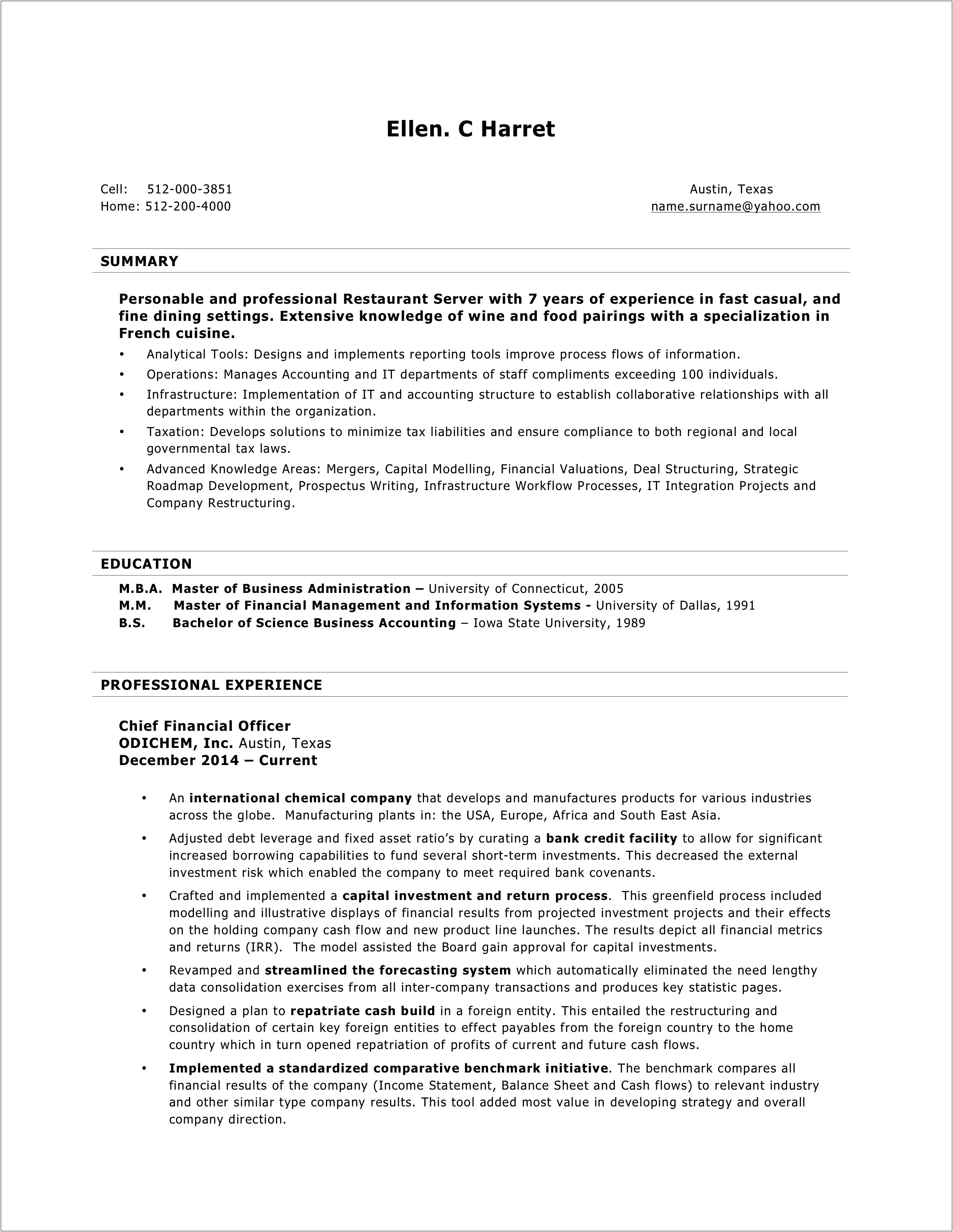 Sample Resume With Work Experince