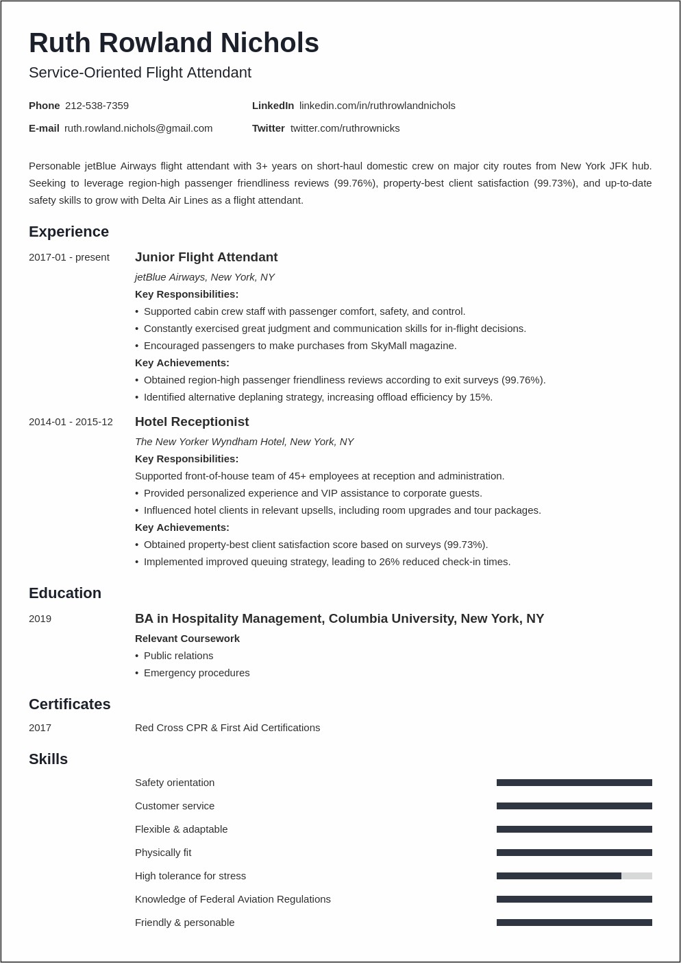 Sample Resumes For Airline Stewardess