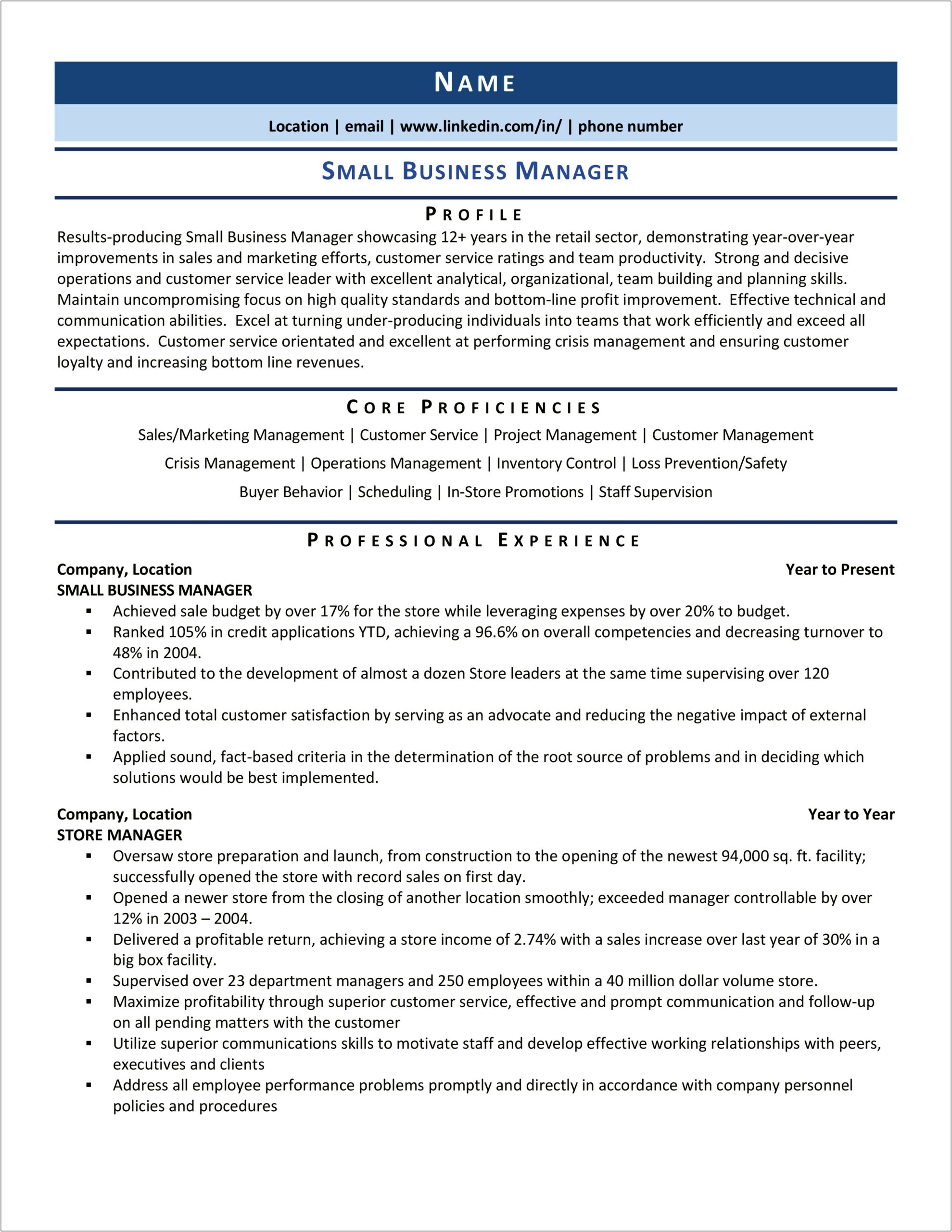 Sample Resumes For Business Owner