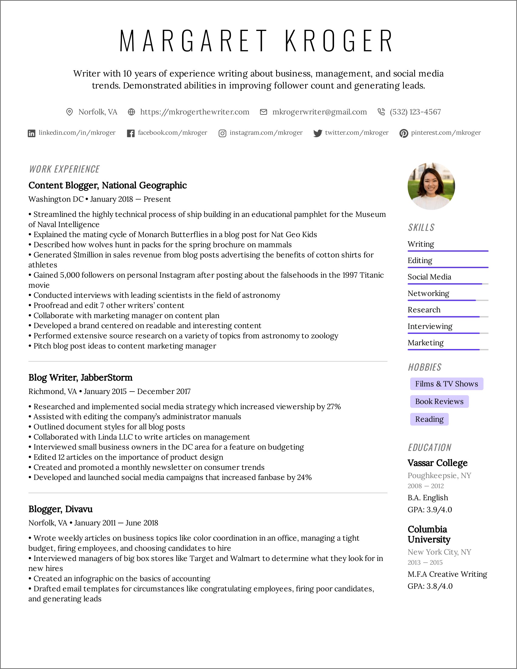 Sample Resumes For Content Writers