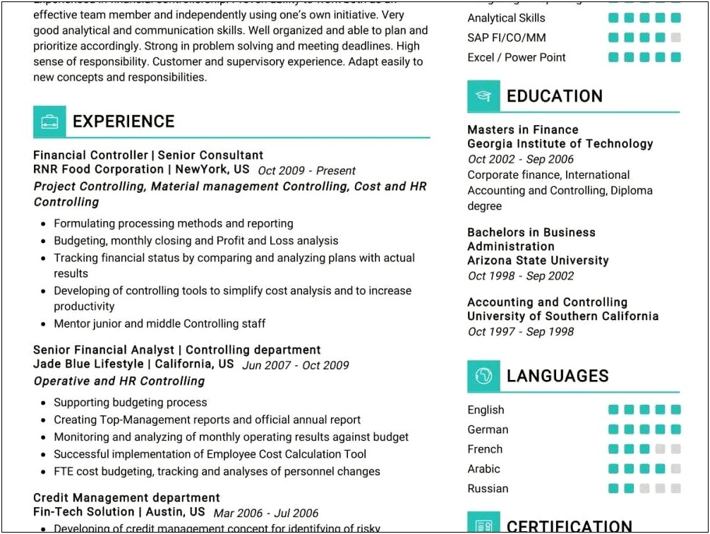 Sample Resumes For Controller Positions