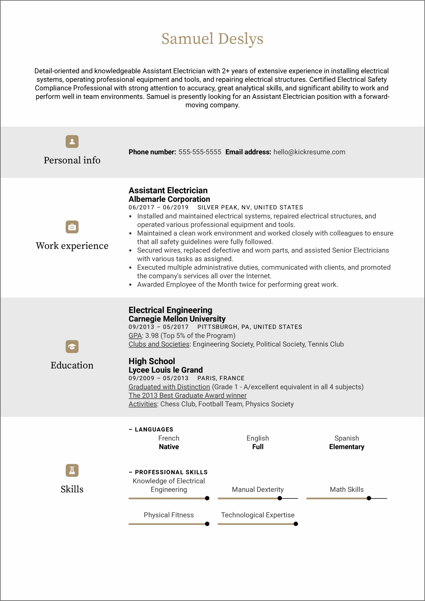 Sample Resumes For Electrical Engineer