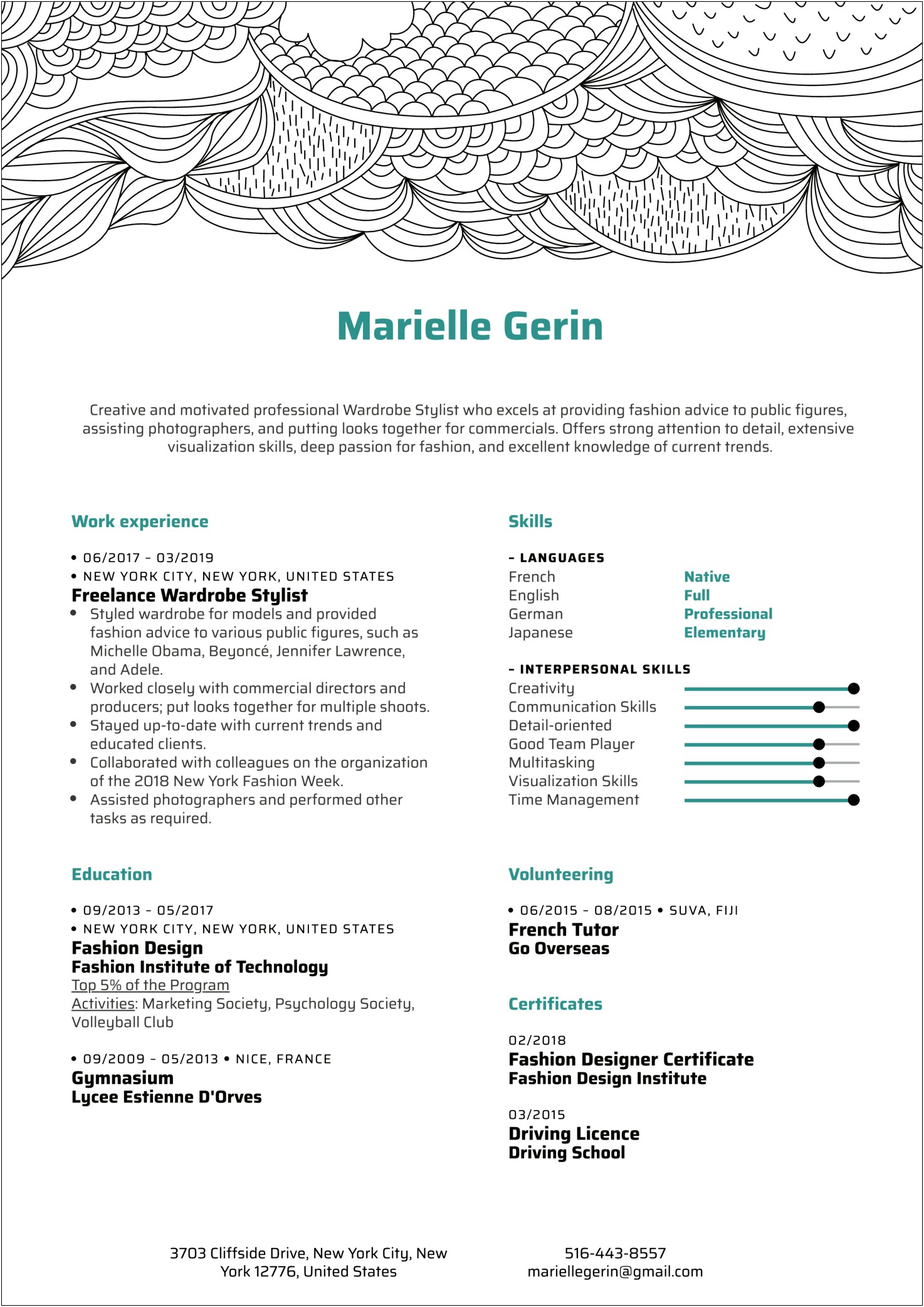 Sample Resumes For Fashion Styling