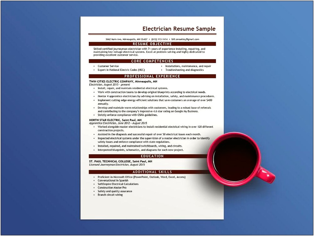 Sample Resumes For Journeyman Electricians