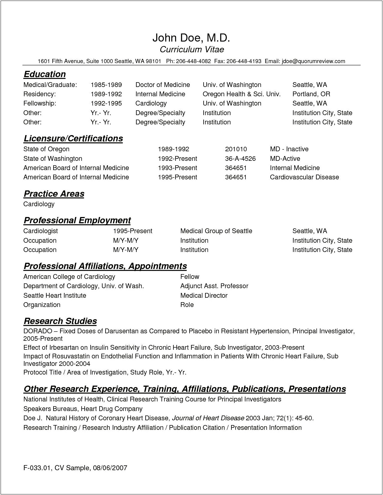 Sample Resumes For New Doctors