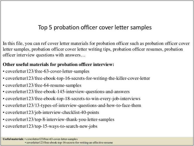 Sample Resumes For Probation Officers