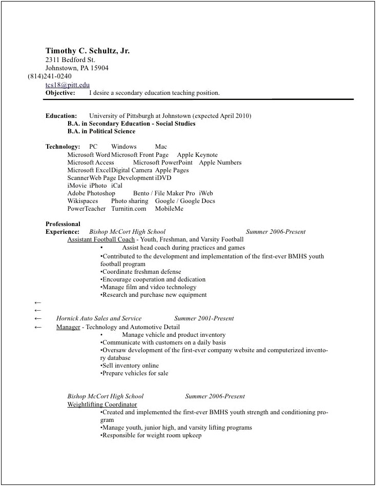 Sample Resumes For Student Athletes