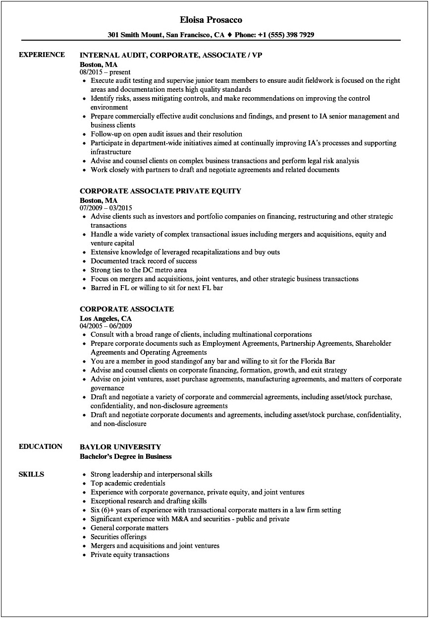 Sample Resumes In House Counsel