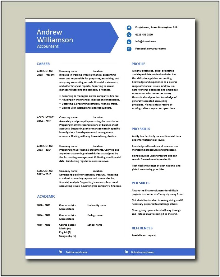 Sample Resumes Templates For Bookkeeper