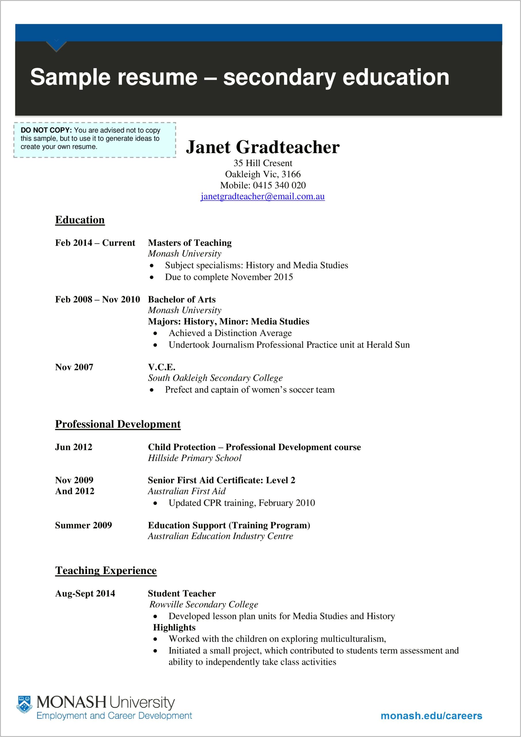 Sample Resumes With Education First