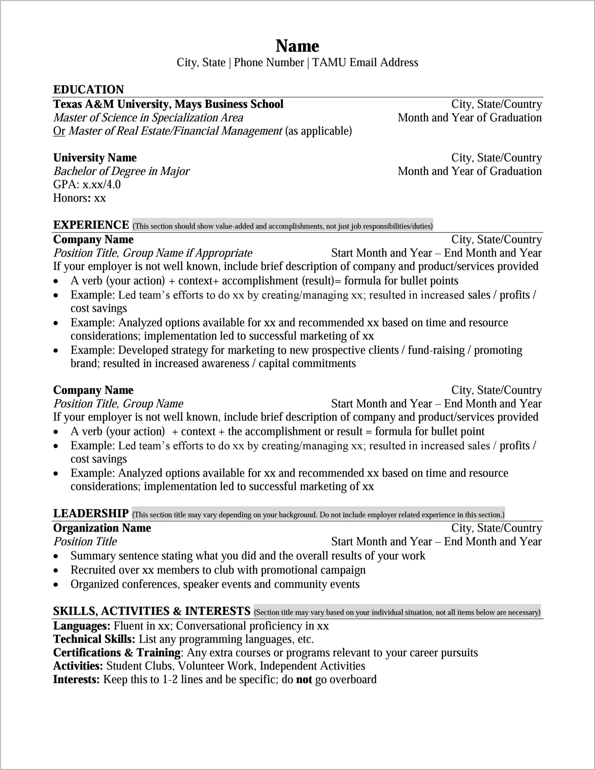 Sample Resumes With Masters Degrees