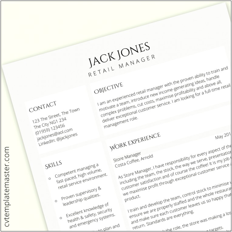 Sample Retail Manager Resume Objectives
