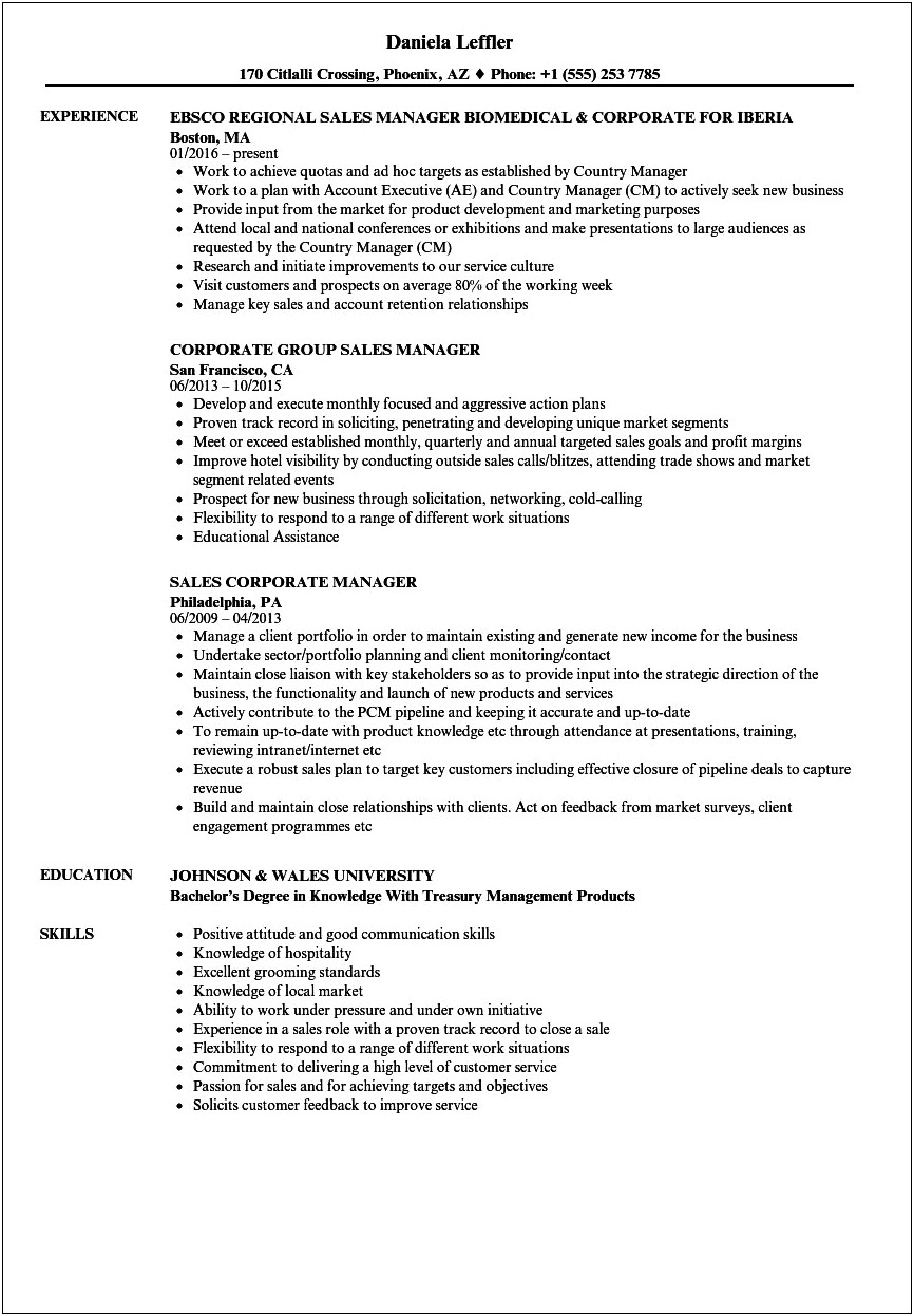 Sample Sales Manager Resume Objective