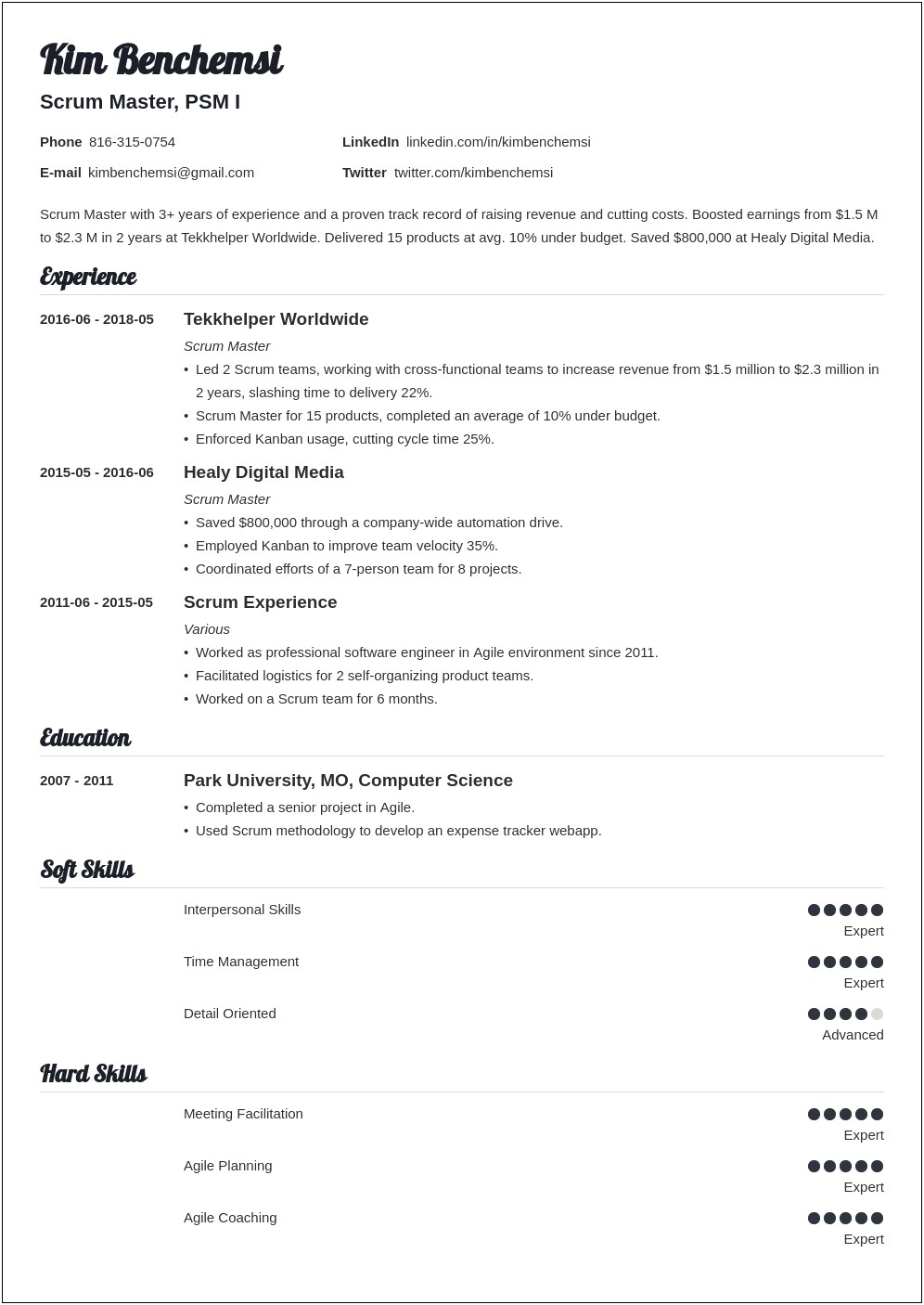 Sample Scrum Resume With Experience