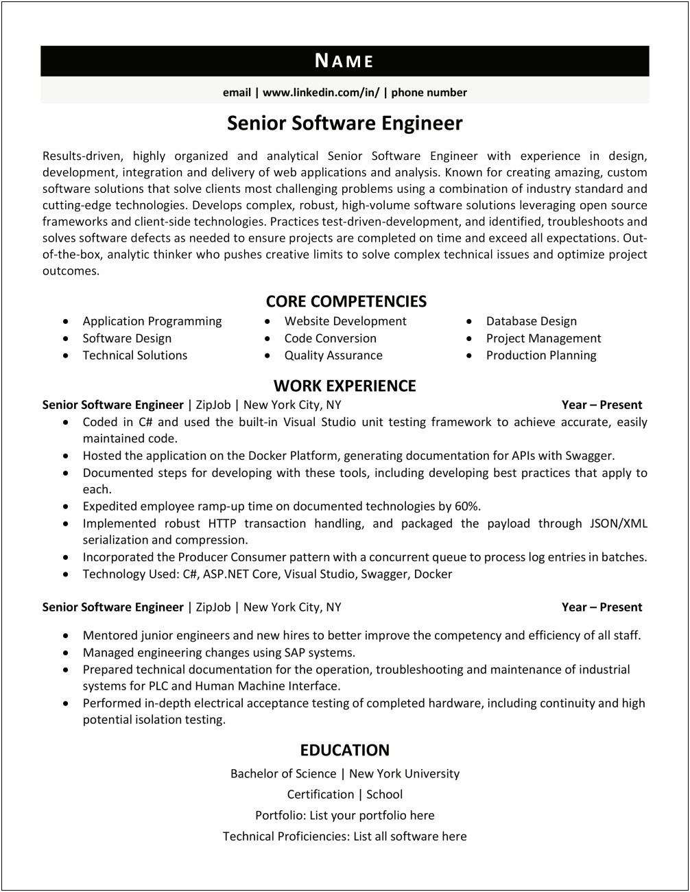 Sample Senior Software Developer Resume