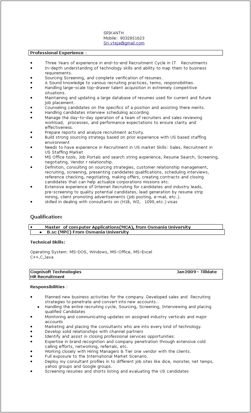 Sample Senior Technical Recruiter Resume